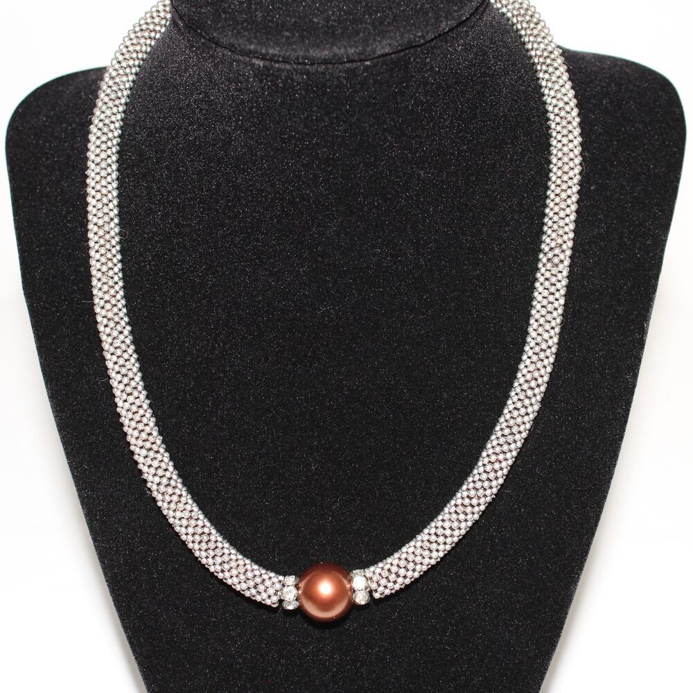 Magnetic Clasp Silver Bead Collar Length Necklace - Picture 2 of 4